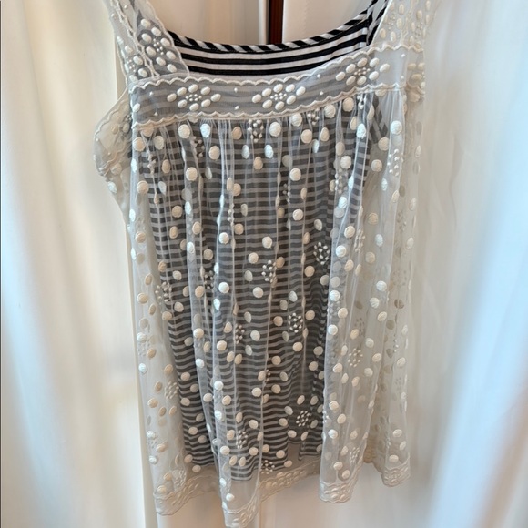 BCBG White Polka Dot Sheer Top with Cami - Picture 2 of 5